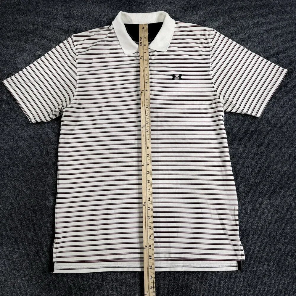 Under Armour Mens Golf Polo Size Medium White Maroon Gray Striped Performance